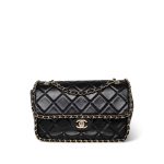 Black Crumpled Calfskin Medium Chain Around Flap Bag Light Gold Hardware - Image 2