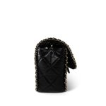 Black Crumpled Calfskin Medium Chain Around Flap Bag Light Gold Hardware - Image 9