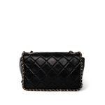 Black Crumpled Calfskin Medium Chain Around Flap Bag Light Gold Hardware - Image 10
