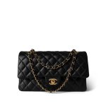 Black Lambskin Quilted Classic Flap Medium Gold Hardware - Image 2