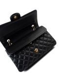 Black Lambskin Quilted Classic Flap Medium Light Gold Hardware - Image 2