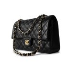Black Lambskin Quilted Classic Flap Medium Light Gold Hardware - Image 3