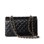 Black Lambskin Quilted Classic Flap Medium Light Gold Hardware - Image 4