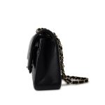 Black Lambskin Quilted Classic Flap Medium Light Gold Hardware - Image 9