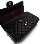 Black Lambskin Quilted Classic Flap Medium Light Gold Hardware - Image 12