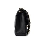 Black Lambskin Quilted Classic Flap Medium Light Gold Hardware - Image 8