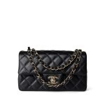 Black Lambskin Quilted Mini Rectangular Flap Light Gold Hardware - Image 14