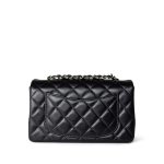 Black Lambskin Quilted Mini Rectangular Flap Light Gold Hardware - Image 4