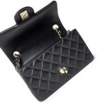 Black Lambskin Quilted Mini Rectangular Flap Light Gold Hardware - Image 12