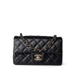 Black Lambskin Quilted Mini Rectangular Flap Light Gold Hardware - Image 13