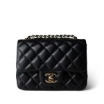 Black Lambskin Quilted Mini Square Flap Light Gold Hardware - Image 2
