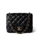 Black Lambskin Quilted Mini Square Flap Light Gold Hardware - Image 3