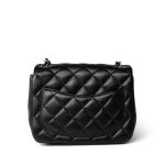 Black Lambskin Quilted Mini Square Flap Silver Hardware - Image 13