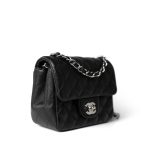 Black Lambskin Quilted Mini Square Flap Silver Hardware - Image 14