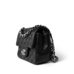 Black Lambskin Quilted Mini Square Flap Silver Hardware - Image 7