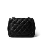 Black Lambskin Quilted Mini Square Flap Silver Hardware - Image 2