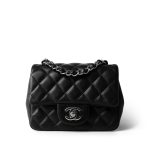 Black Lambskin Quilted Mini Square Flap Silver Hardware
