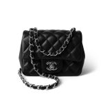 Black Lambskin Quilted Mini Square Flap Silver Hardware - Image 11