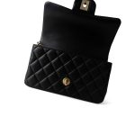 Black Lambskin Quilted Mini Top Handle Antique Gold Hardware - Image 11