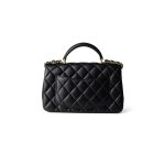 Black Lambskin Quilted Mini Top Handle Antique Gold Hardware - Image 4