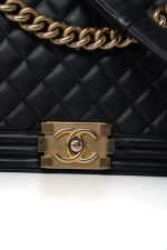 Black Lambskin Quilted New Medium Boy Bag Aged Gold Hardware - Image 4