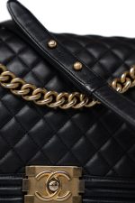Black Lambskin Quilted New Medium Boy Bag Aged Gold Hardware - Image 9