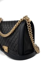 Black Lambskin Quilted New Medium Boy Bag Aged Gold Hardware - Image 14