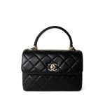 Black Lambskin Quilted Trendy CC Small Light Gold Hardware - Image 4