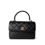 Black Lambskin Quilted Trendy CC Small Light Gold Hardware - Image 2