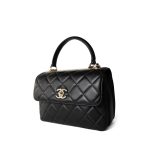 Black Lambskin Quilted Trendy CC Small Light Gold Hardware - Image 7