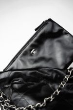Black Calfskin Quilted Drawstring 22 Bag Small Antique Silver Hardware - Image 3