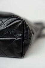 Black Calfskin Quilted Drawstring 22 Bag Small Antique Silver Hardware - Image 4