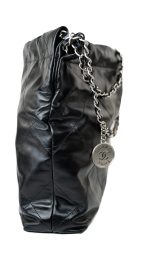 Black Calfskin Quilted Drawstring 22 Bag Small Antique Silver Hardware - Image 7