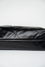 Black Calfskin Quilted Drawstring 22 Bag Small Antique Silver Hardware - Image 10