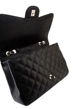 Black Caviar Quilted Jumbo Single Flap Silver Hardware - Image 12