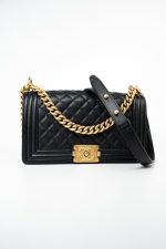 Black Caviar Quilted Old Medium Boy Bag Aged Gold Hardware - Image 2