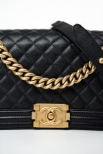 Black Caviar Quilted Old Medium Boy Bag Aged Gold Hardware - Image 8