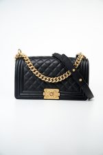 Black Caviar Quilted Old Medium Boy Bag Aged Gold Hardware - Image 15