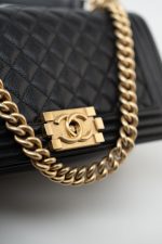 Black Caviar Quilted Old Medium Boy Bag Aged Gold Hardware - Image 16