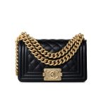 Black Caviar Quilted Small Boy Bag Antique Gold Hardware - Image 7