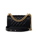 Black Caviar Quilted Small Boy Bag Antique Gold Hardware - Image 9
