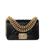 Black Caviar Quilted Small Boy Bag Antique Gold Hardware - Image 12