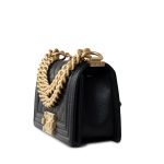 Black Caviar Quilted Small Boy Bag Antique Gold Hardware - Image 5