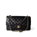 Vintage Black Lambskin Quilted Classic Flap Medium Gold Hardware - Image 18