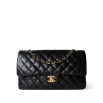 Vintage Black Lambskin Quilted Classic Flap Medium Gold Hardware - Image 10