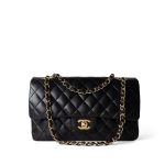 Vintage Black Lambskin Quilted Classic Flap Medium Gold Hardware