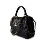 21S Black Lambskin Quilted Small Trendy CC Light Gold Hardware - Image 2