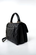 Black Lambskin Quilted Trendy CC Small Light Gold Hardware - Image 4