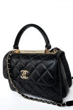 Black Lambskin Quilted Trendy CC Small Light Gold Hardware - Image 5