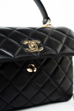 Black Lambskin Quilted Trendy CC Small Light Gold Hardware - Image 8